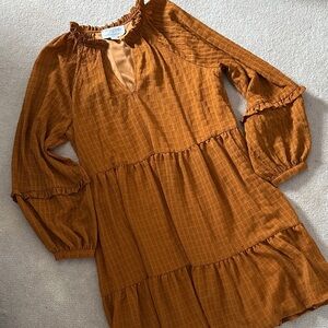Anthropologie Mustard Tiered Ruffle Babydoll Dress!